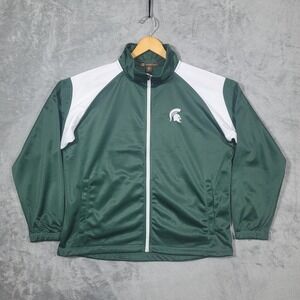 Harriton Track Jacket Mens XL Green Michigan State Spartans Full Zip